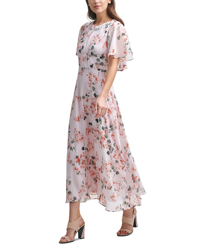 Calvin Klein Women's Floral-Print Cape-Back Maxi Dress - Macy's
