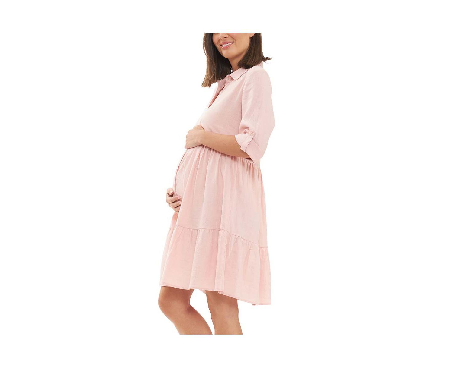 Adel Button Through Linen Shirt Dress Soft Pink