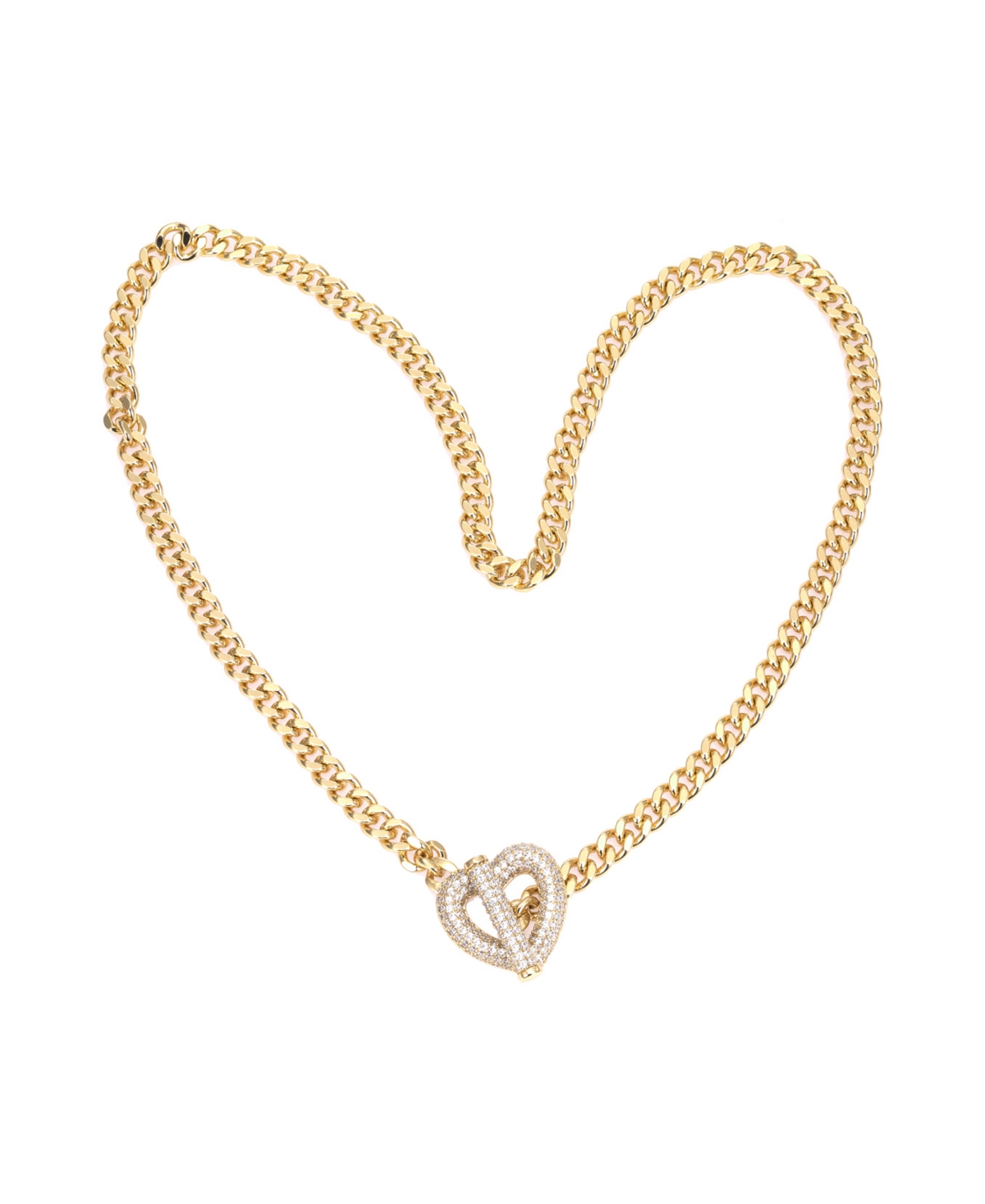 Pave Heart Toggle Cuban Link Necklace - Gold
