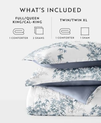 Bamboo Leaves Blue 3-Piece Comforter Set, King/California King