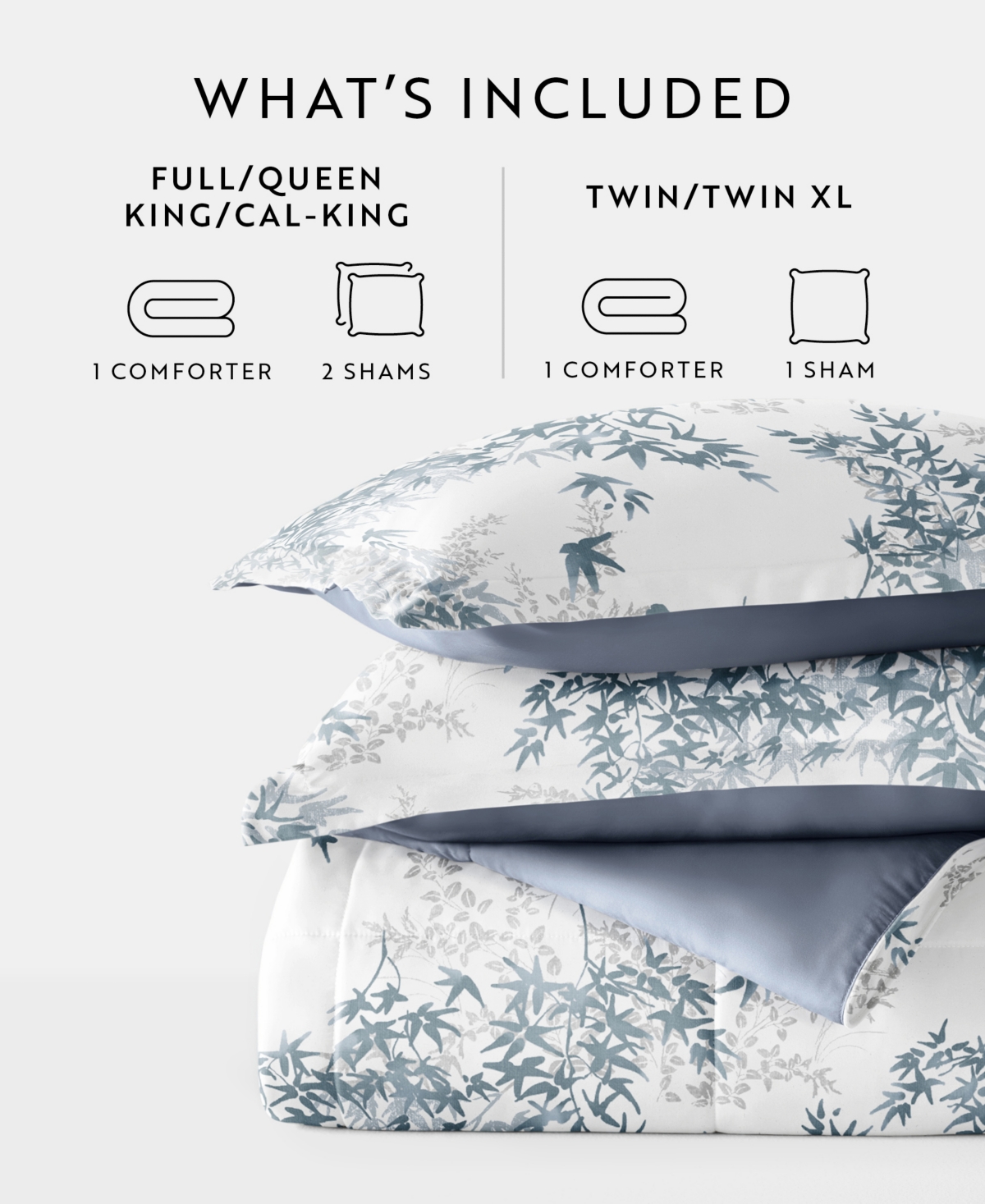 Ienjoy Home Bamboo Leaves Blue 3-piece Comforter Set, King/california King In Stone
