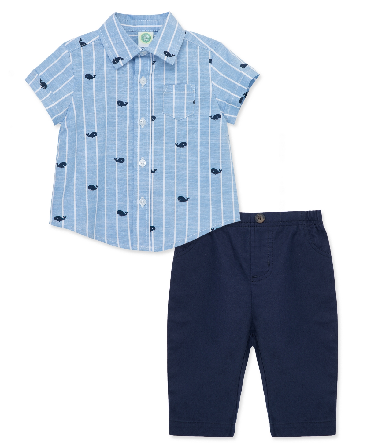 Little Me Baby Boys Whales Button Front Shirt And Pants Set In Blue