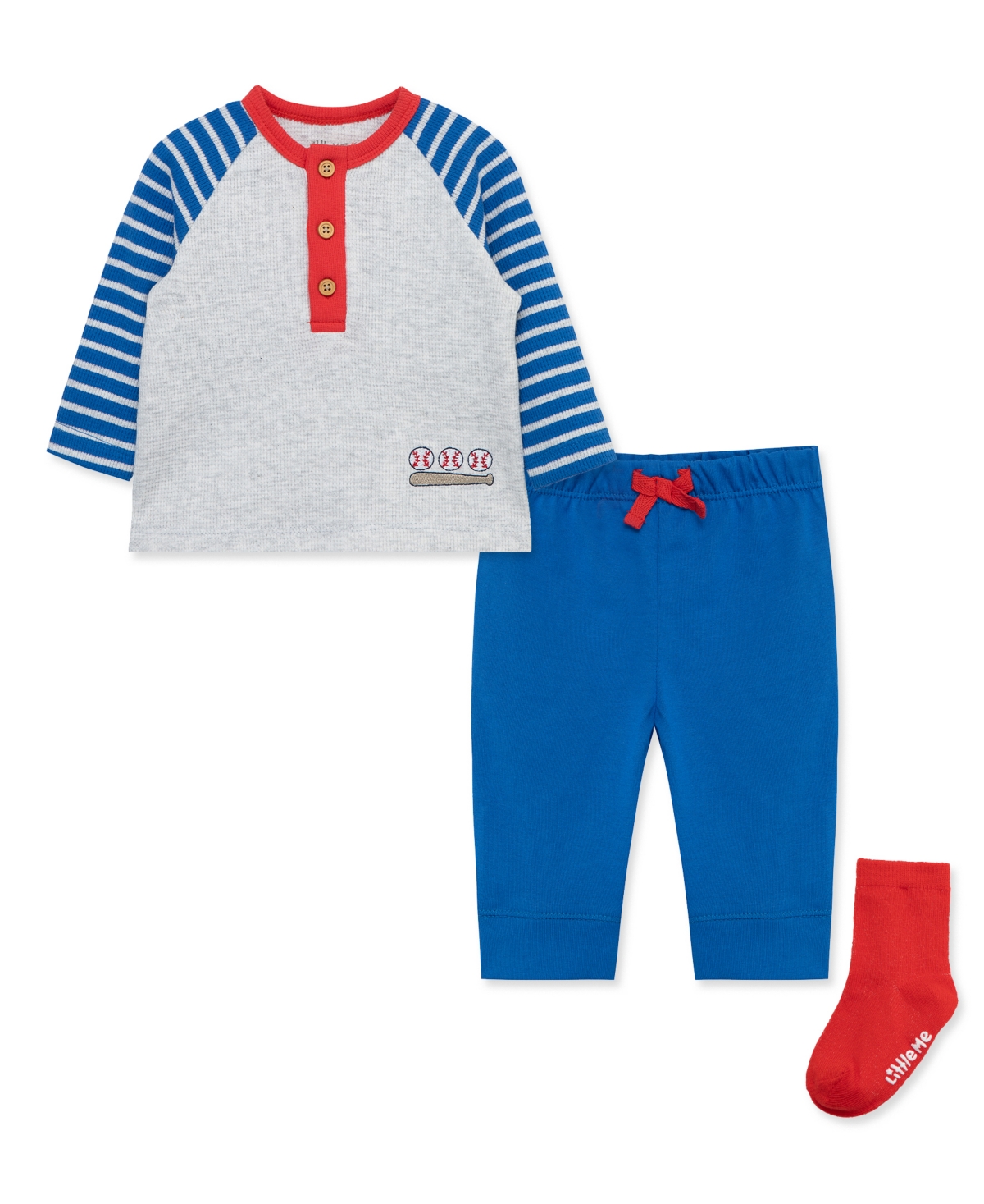 Little Me Baby Boys Baseball T-shirt, Jogger Pants And Socks, 3 Piece Set In Blue