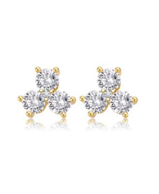 Sterling Silver with Round Cubic Zirconia Clover Stud Earrings