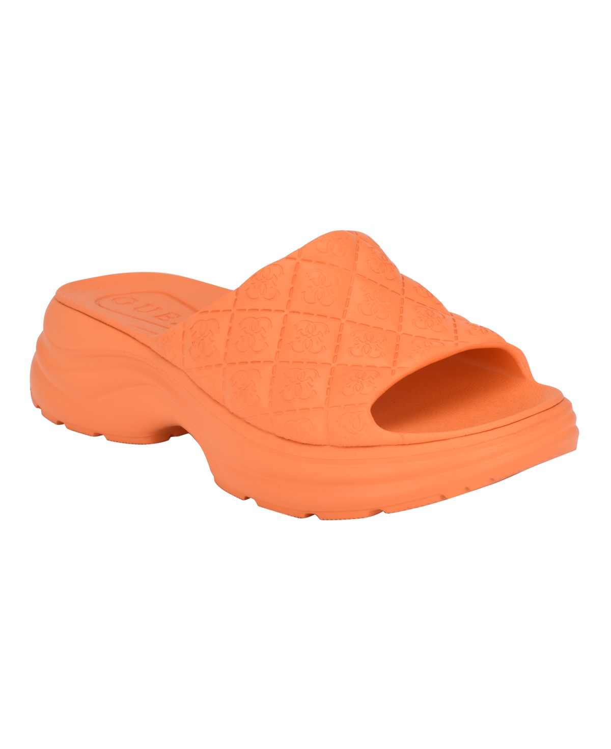 Shop Guess Women's Fenixy Quilted Lug-sole Pool Slides In Orange Logo