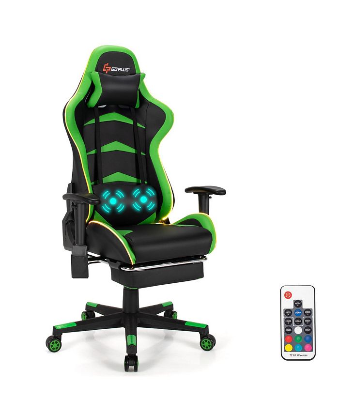 Costway massage led gaming chair with lumbar support & footrest deals