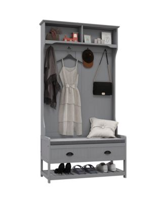 Hall Tree, Coat Rack and Bench Seat with 4 Hooks, 2 Drawers,