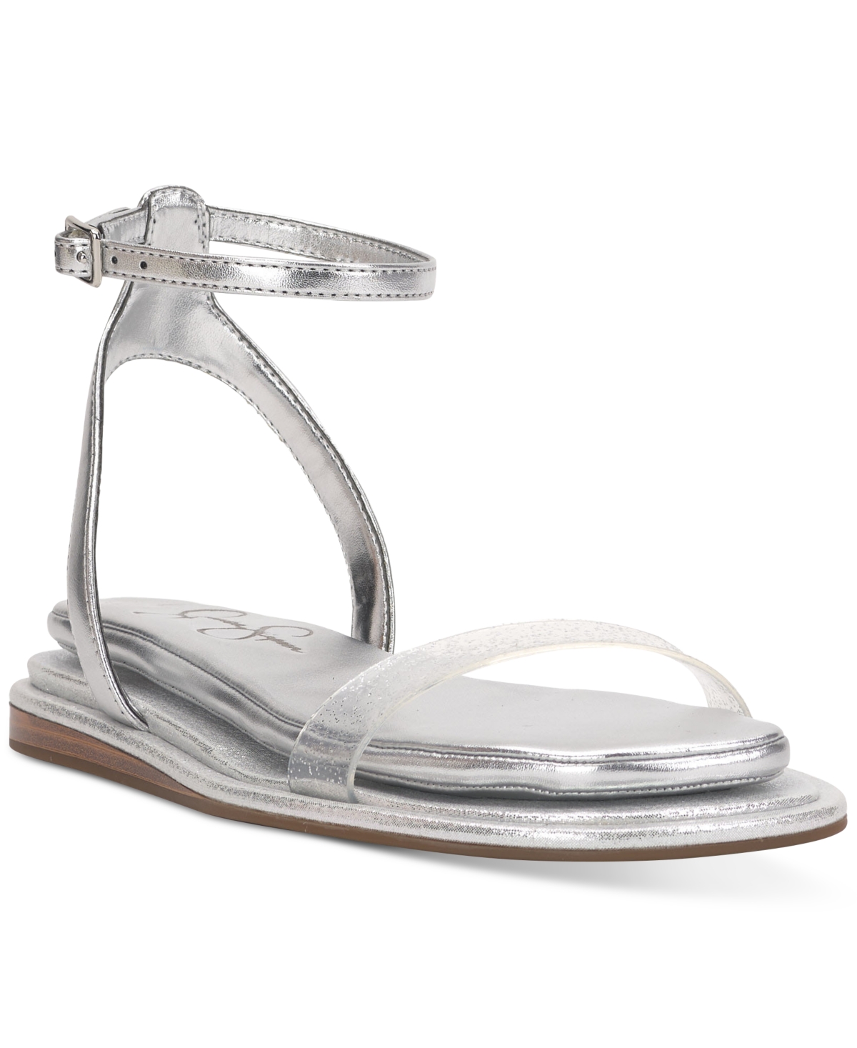 Shop Jessica Simpson Betania Ankle Strap Flat Sandals In Silver Metallic