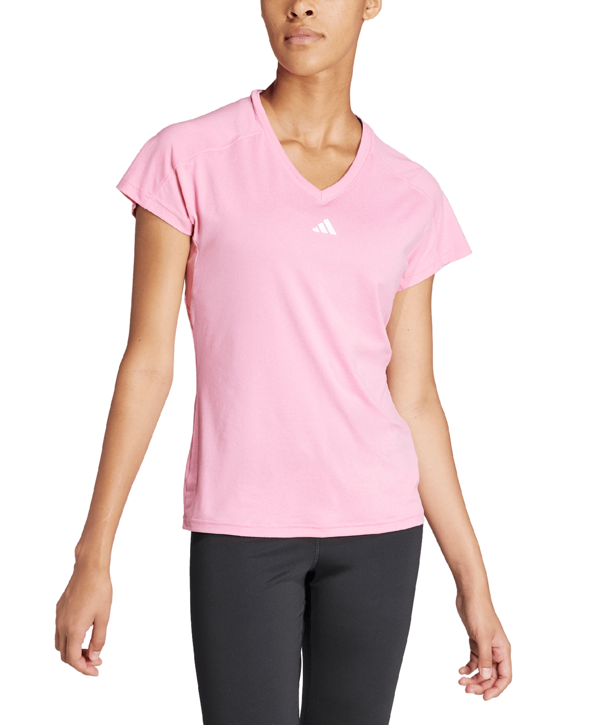 Adidas Originals Plus Size Train Essentials V-neck Short-sleeve Tee In Blss Pink
