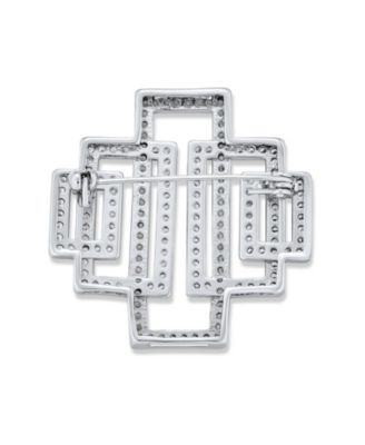 Art Deco Large Rectangular Pave Cubic Zirconia Brooch Pin Silver Tone Rhodium Plated Brass