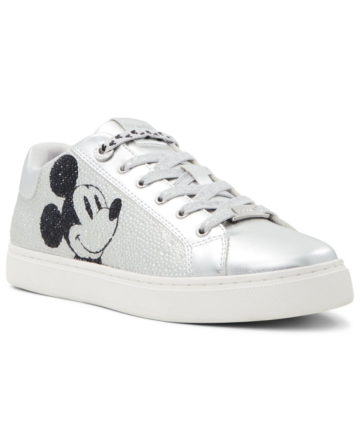 Shop Aldo X Disney D100 Rhinestone & Graphic Sneakers In Metallic Silver
