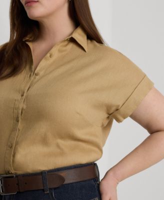 Plus Size Linen Dolman Sleeve Top 