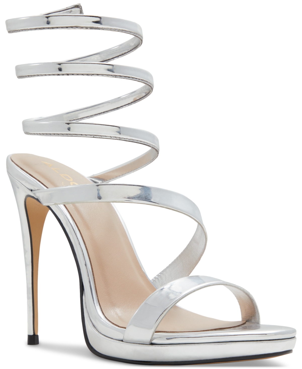 Shop Aldo Women's Kat Swirl Wrap Dress Sandals In Metallic Silver