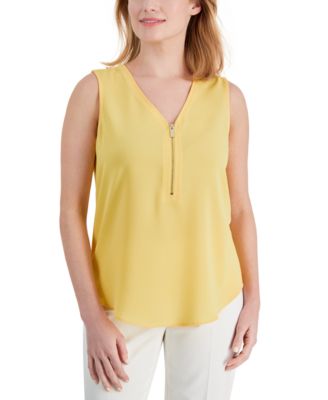 AK Anne Klein - Petite Zip Front V-Neck Sleeveless Top
