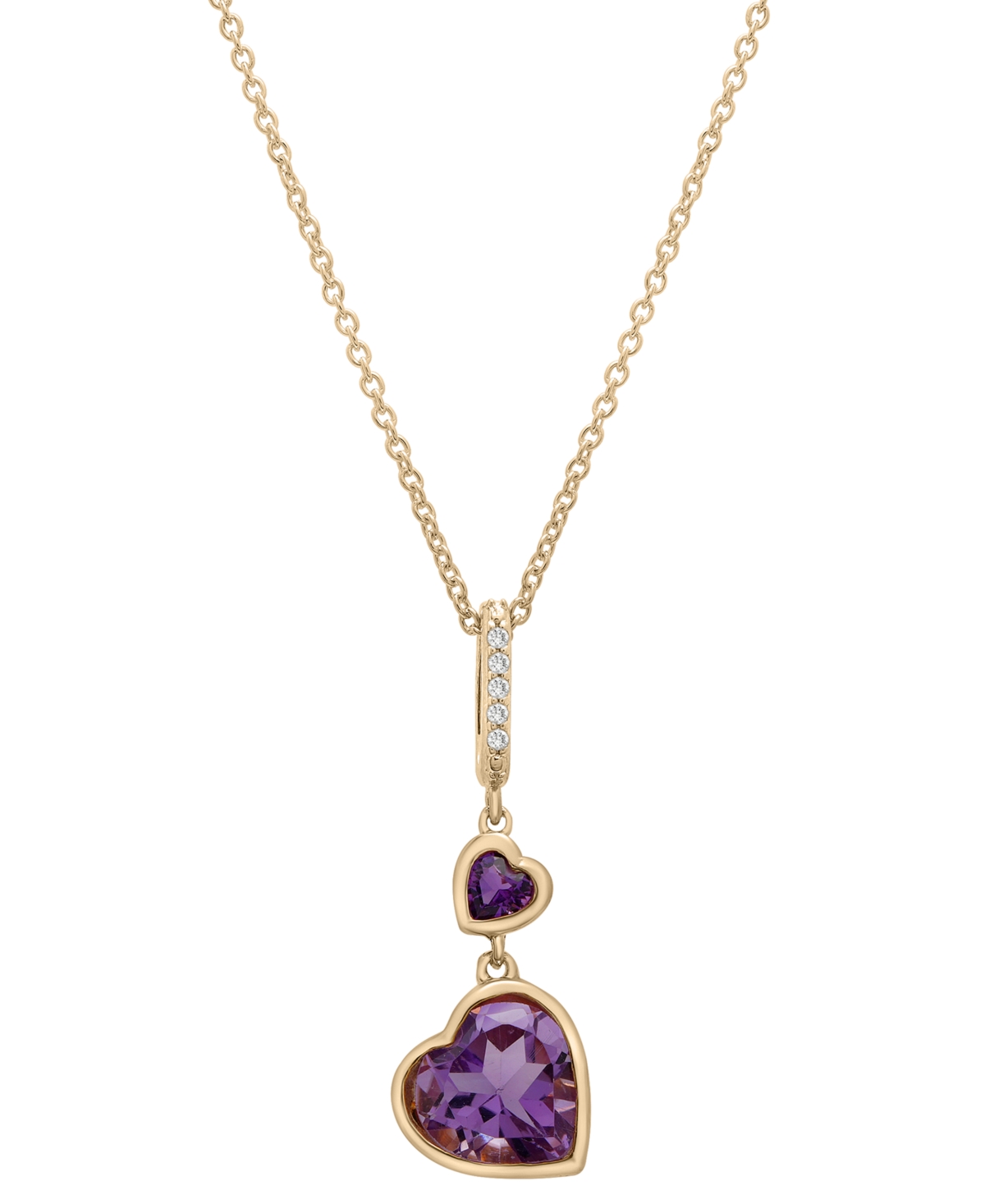 Amethyst (1/5 ct. t.w.), Rose de France Amethyst (1-1/4 ct. t.w.), & Diamond Accent Double Heart 18" Pendant Necklace in 14k Gold-Plated Sterling Silv