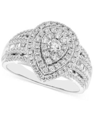 Macy's - Diamond Round & Baguette Teardrop Halo Engagement Ring (1 ct. t.w.) in 14k White Gold