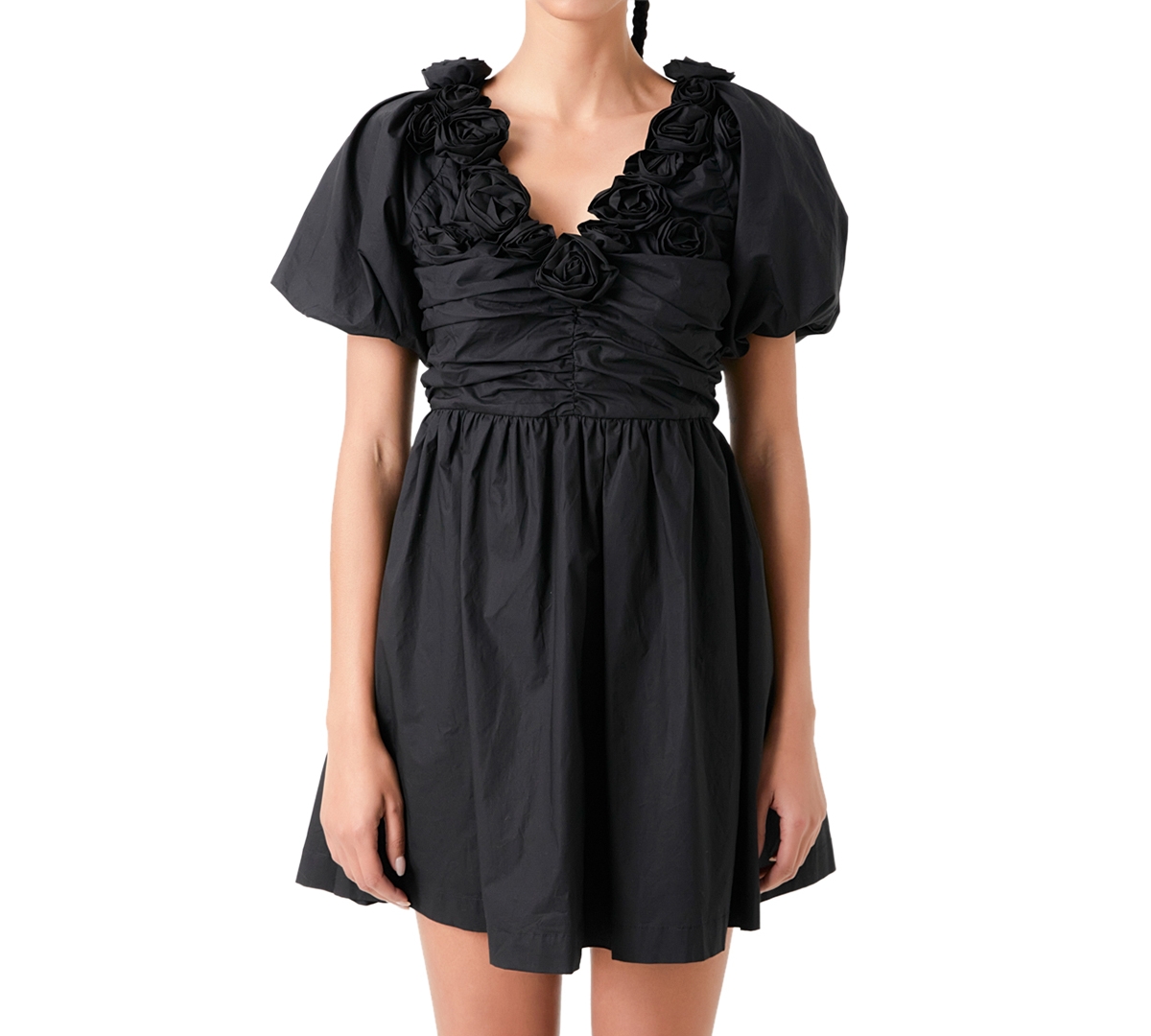 English Factory Women's Rosette Puff-Sleeve Mini Dress
