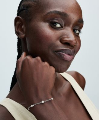 Sterling Silver Timeless Treated Freshwater Cultured Pearl Station Chain Bracelet