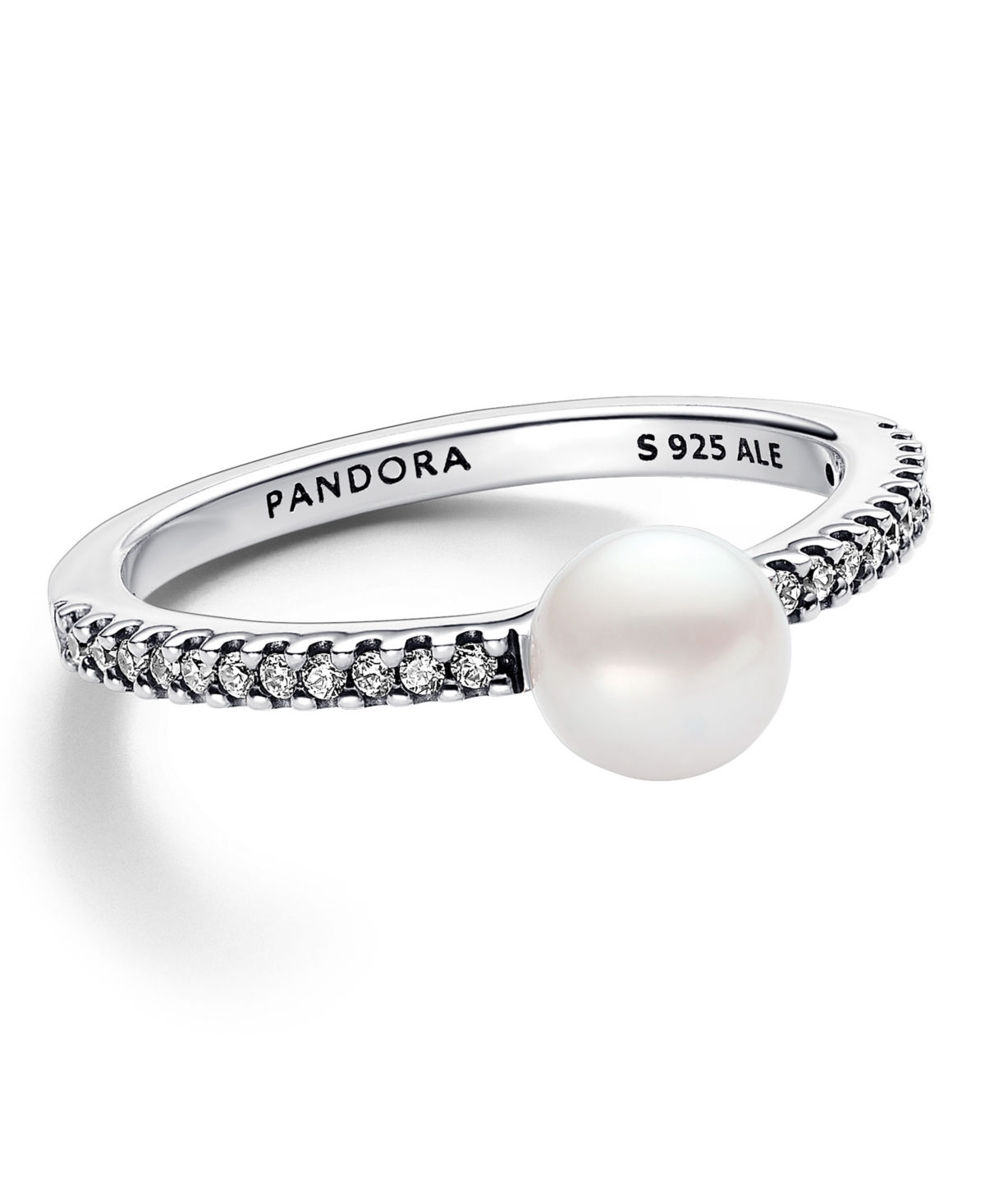 Shop Pandora Sterling Silver Timeless Treated Freshwater Cultured Pearl Pave Ring