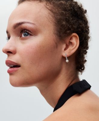 Treated Freshwater Cultured Pearl  Pave Hoop Earrings