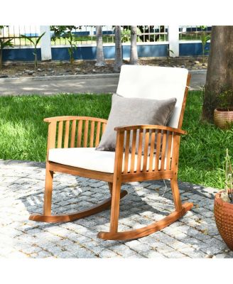 Outdoor Acacia Wood Rocking Chair with Detachable Washable Cushions