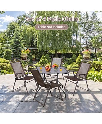 Set of 4 Patio Folding Sling Chairs Steel Camping Deck