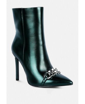 Womens Firefly Metallic Chain Embellished Stiletto Ankle Boots