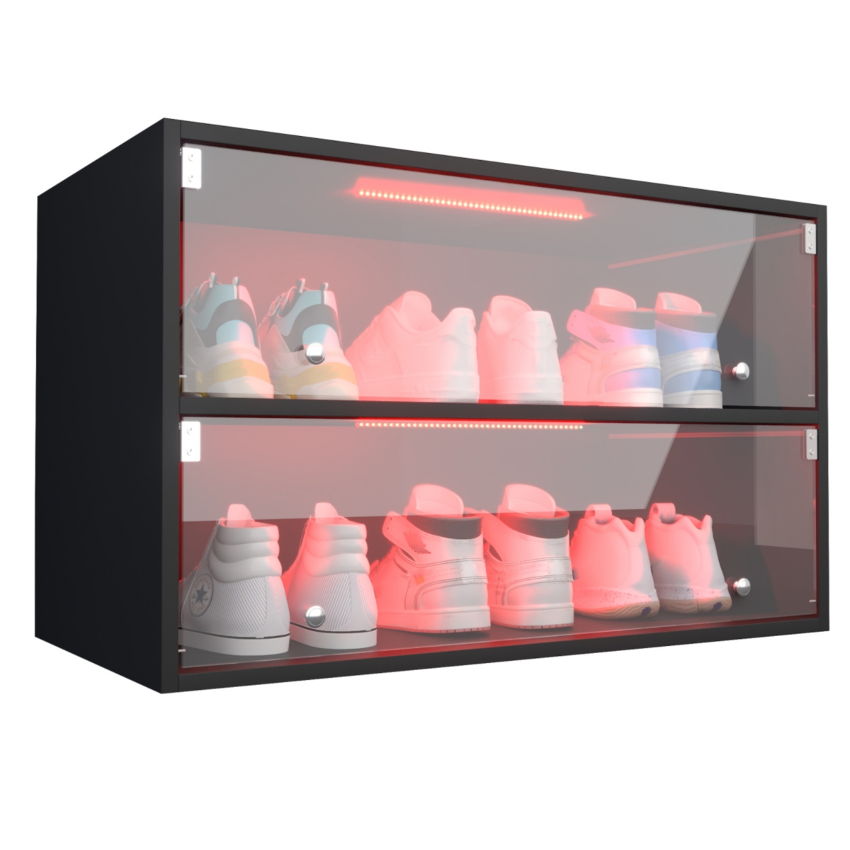 Black Glass Door Shoe Box Shoe Storage Cabinet For Sneakers With Rgb Led Light - Black