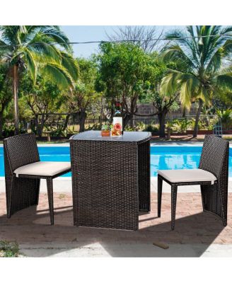 3 Pieces Cushioned Wicker Patio Bistro Set with No Assembly Needed