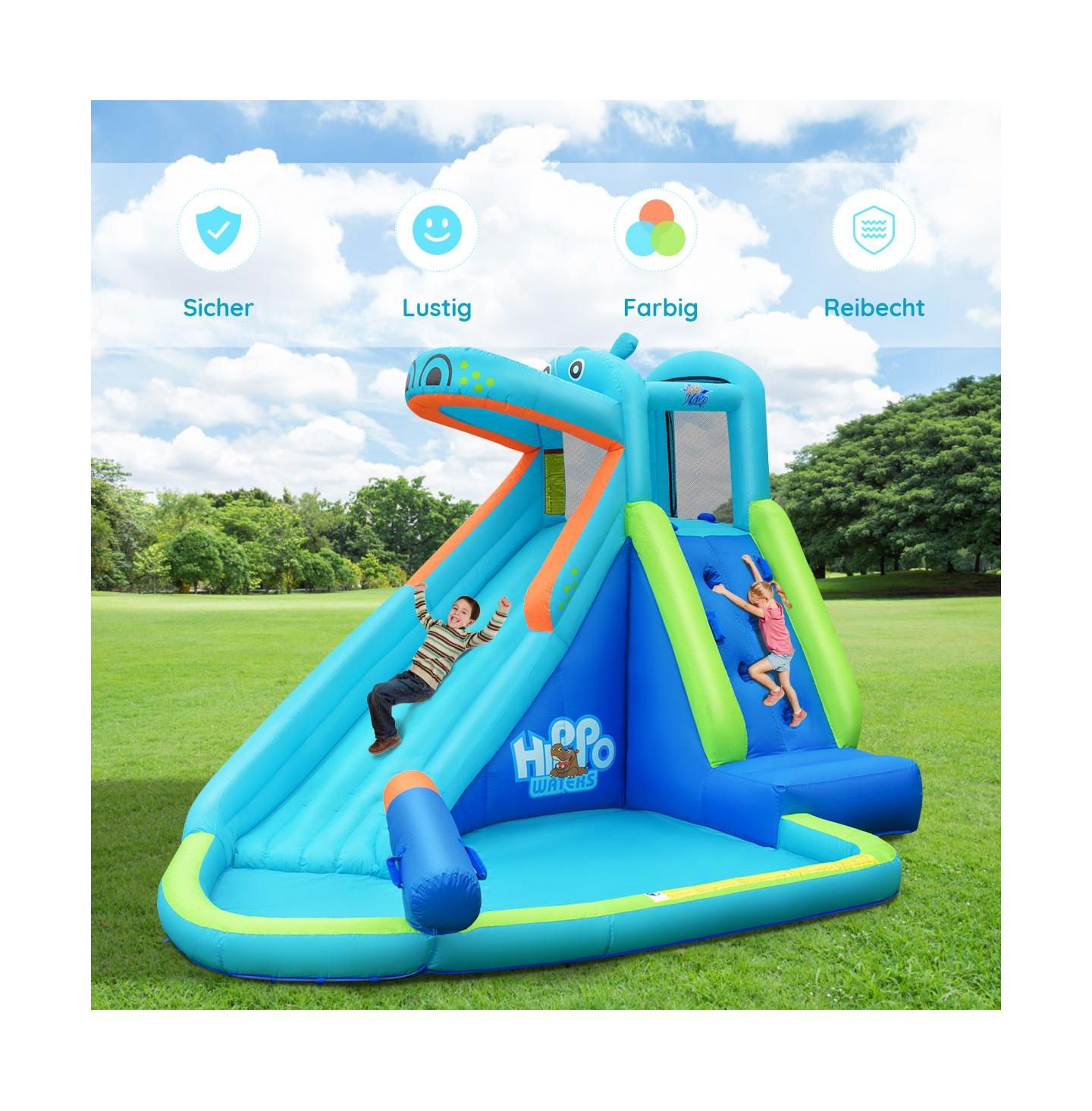 Детская игрушка INOLAIT Hippo Water Bouncer Water Slide Inflatable Pool, 12.5'L x 9.5'W x 7.5'H, Ages 3-10 — фото 2