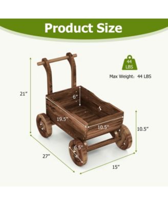 Decorative Wooden Wagon Cart with Handle Wheels and Drainage Hole
