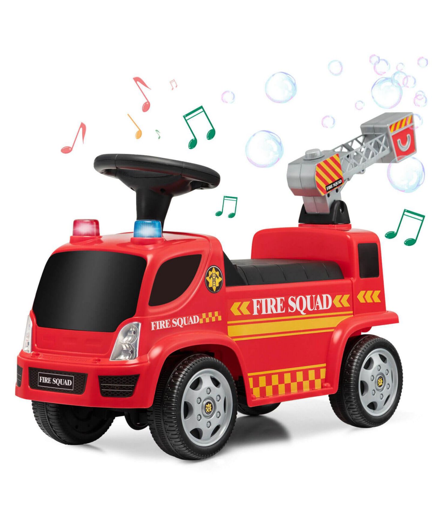Детская игрушка SUGIFT Fire Truck with Ladder Bubble Maker Interactive Steering Ride-On, Ages 1.5+ — фото 1