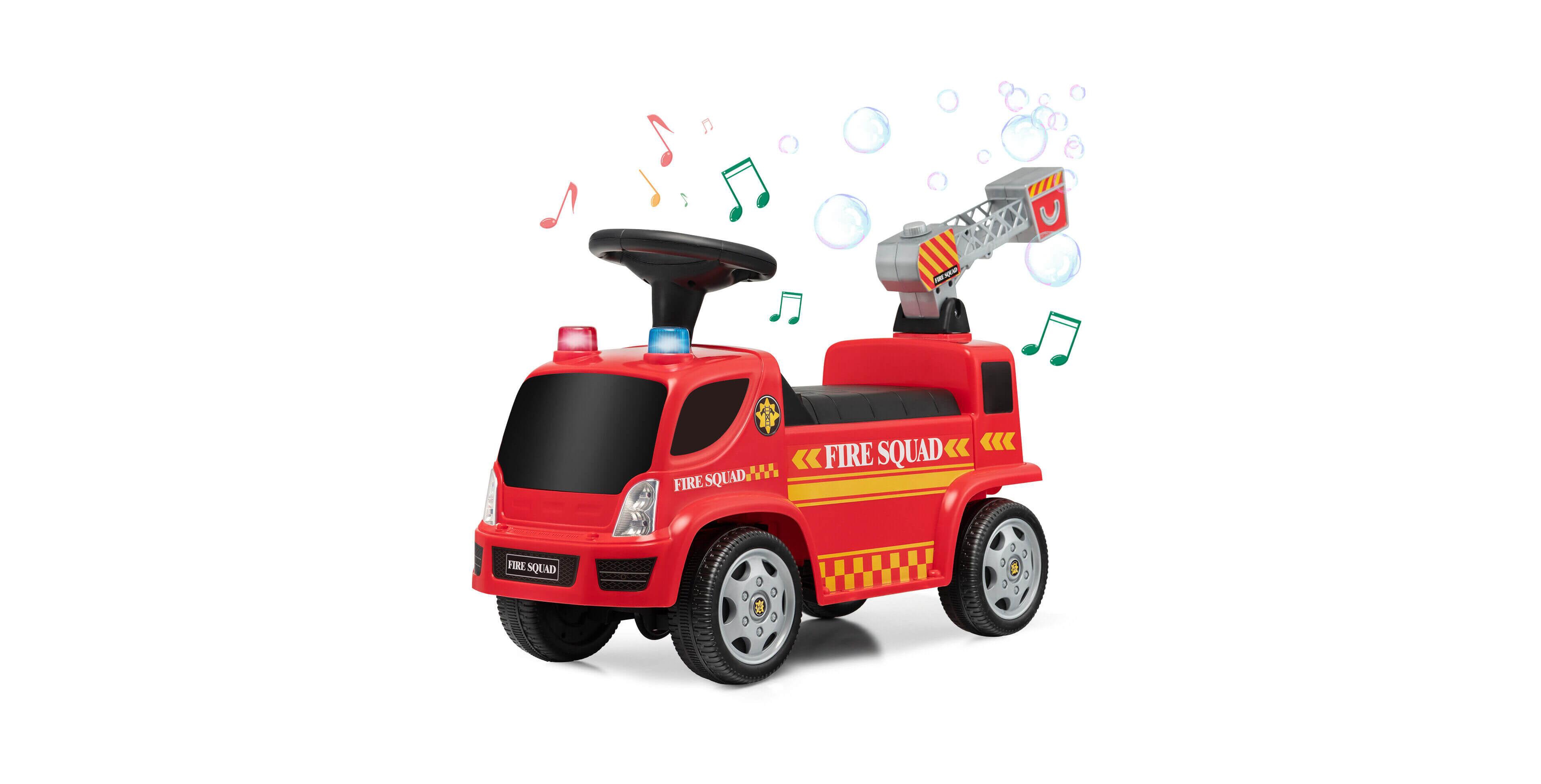 Sugift Kids Push Ride On Fire Truck with Ladder Bubble Maker and Headlights