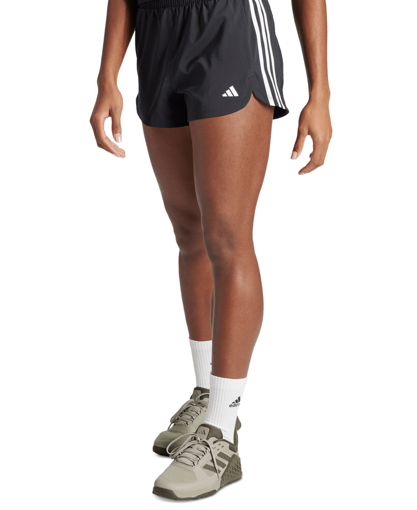 Женские шорты adidas Pacer Training 3-Stripes Woven High-Rise, цвет: Чёрный / Белый — фото 1