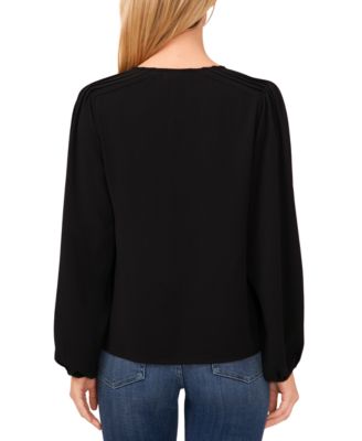 Women's Circular Trim Pin-Tuck Long Sleeve Top