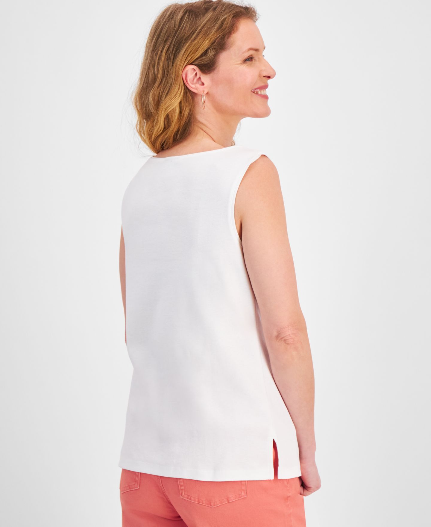 Женский топ Style & Co Cotton Boat-Neck Sleeveless Top, цвет: Яркий белый — фото 2
