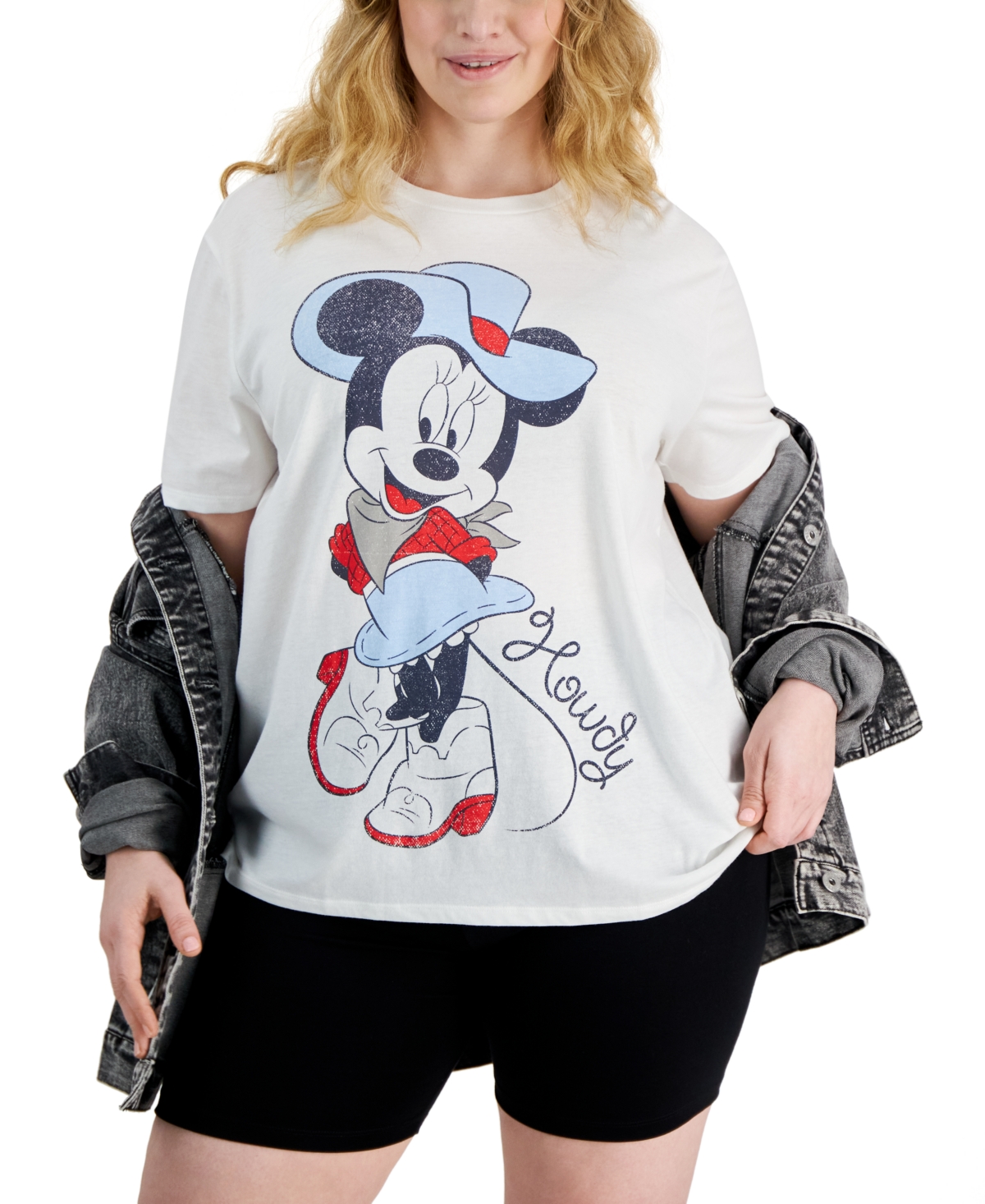 Trendy Plus Size Howdy Minnie Mouse Tee - Egret