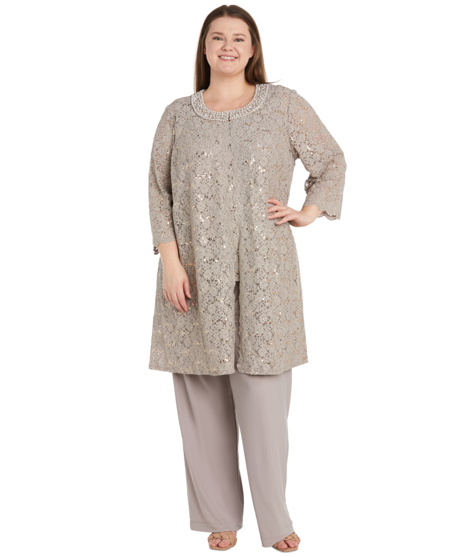Plus Size 3-Pc. Embellished Jacket, Tank & Pants Set