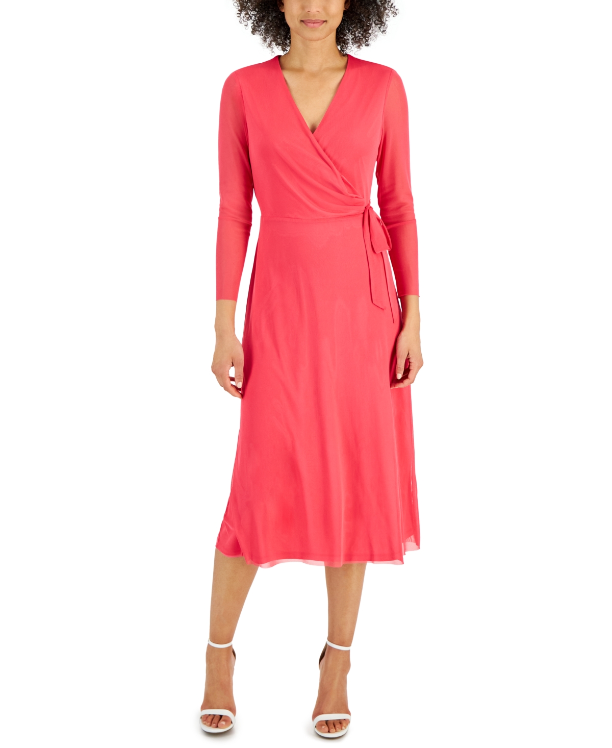 Women's Faux-Wrap Mesh-Sleeve Midi Dress - New Meadow