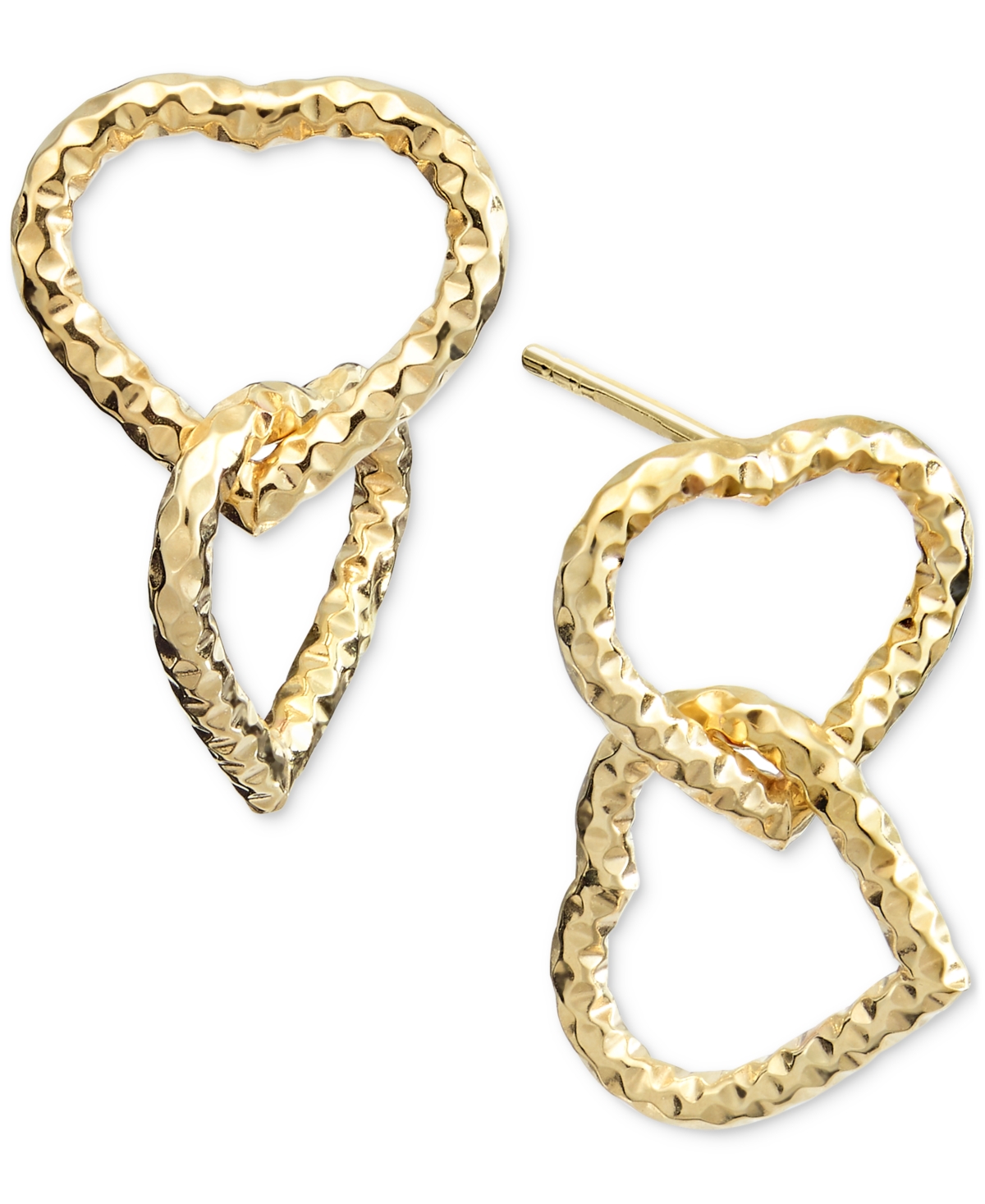 Shop Macy's Textured Double Heart Interlocking Link Drop Earrings In 10k Gold In Yellow Gold