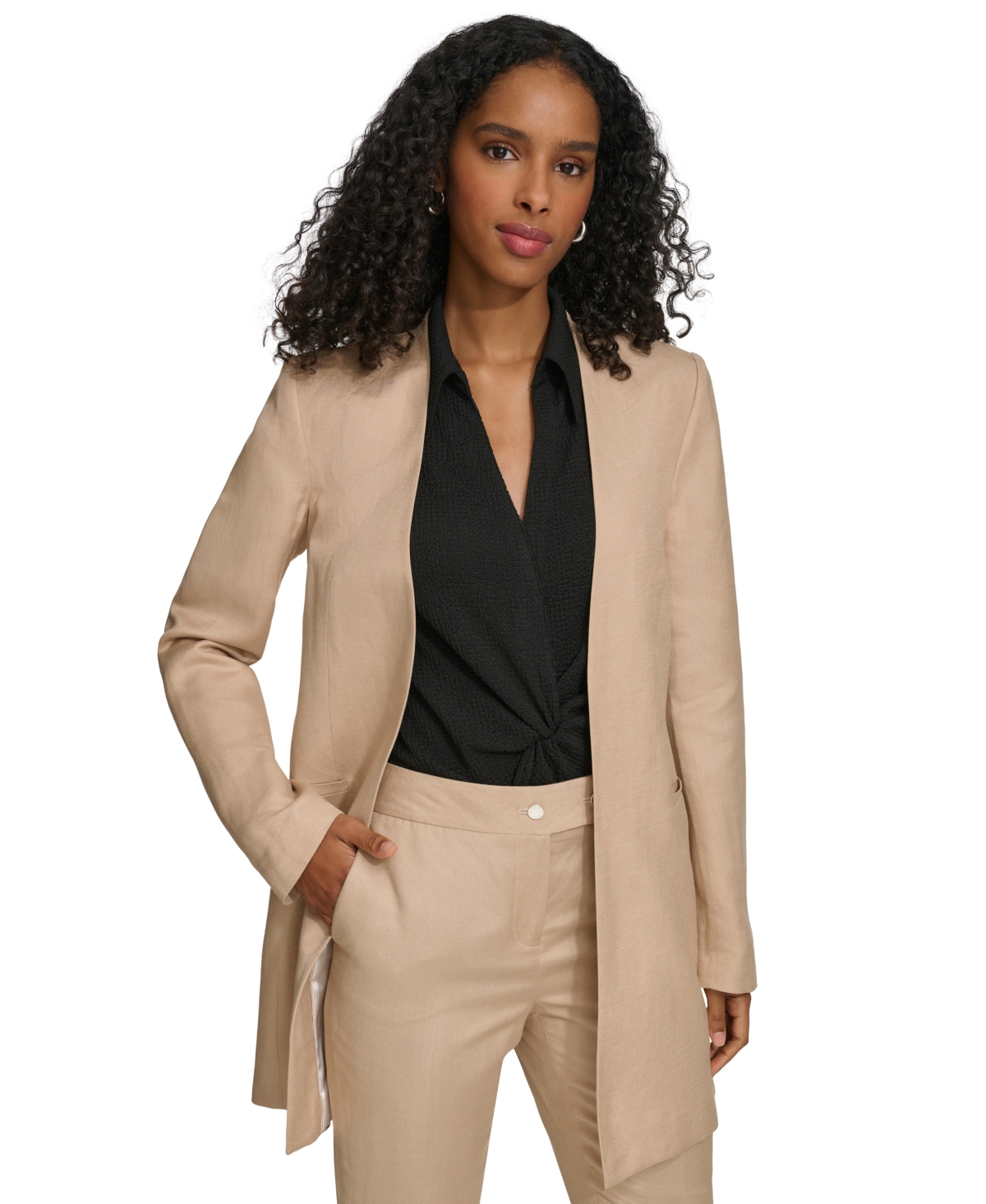 Shop Calvin Klein Women's Linen-blend Topper Jacket In Nomad
