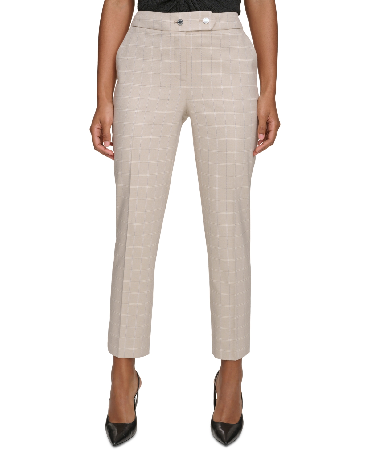 Shop Calvin Klein Women's Windowpane-print Slim-leg Pants In Nomad Multi