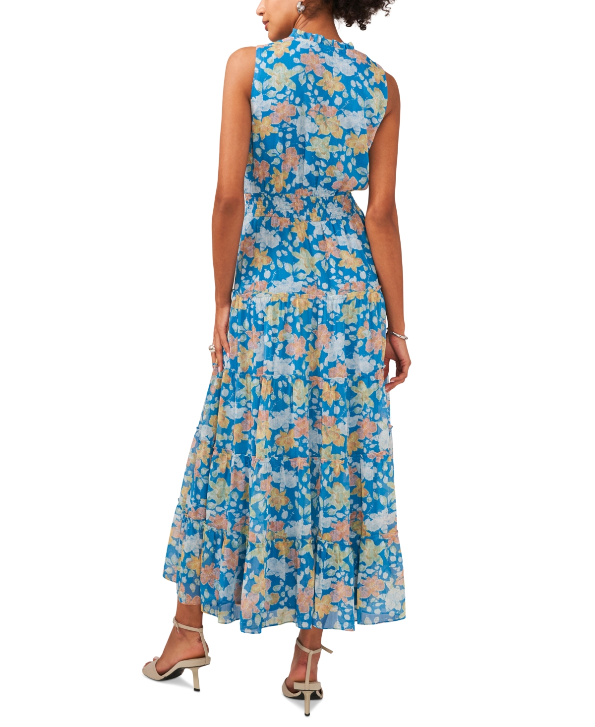 Shop 1.state Women's Split Neck Sleeveless Maxi Dress In Naples Blue