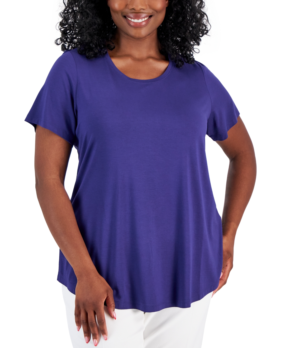 Jm Collection Plus Size Short-sleeve Top, Created For Macy's In Blueberry Crisp