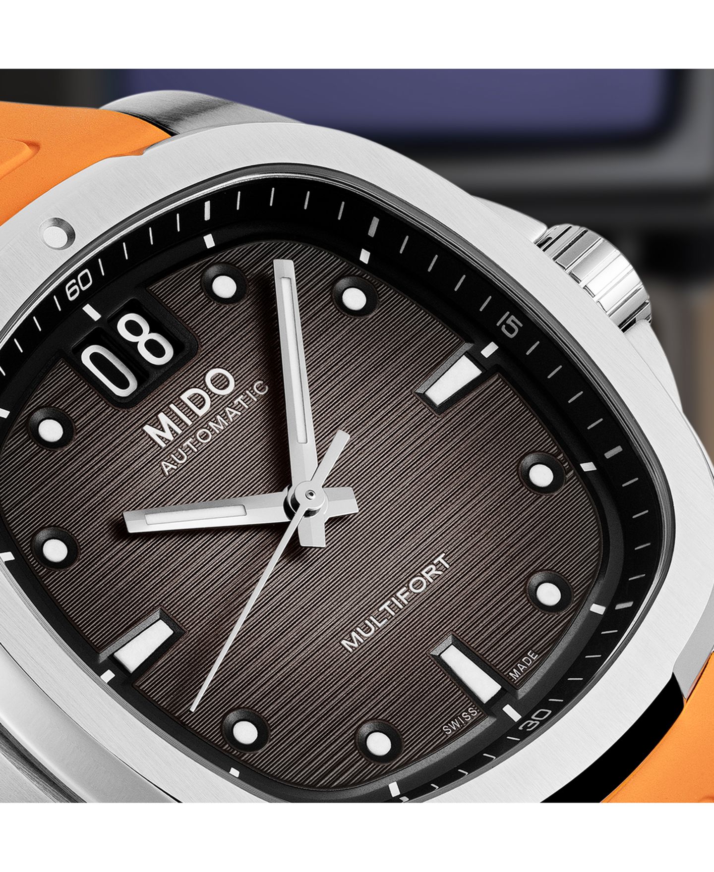 Мужские часы Mido Swiss Automatic Multifort Orange Rubber Strap Watch 41mm — фото 6