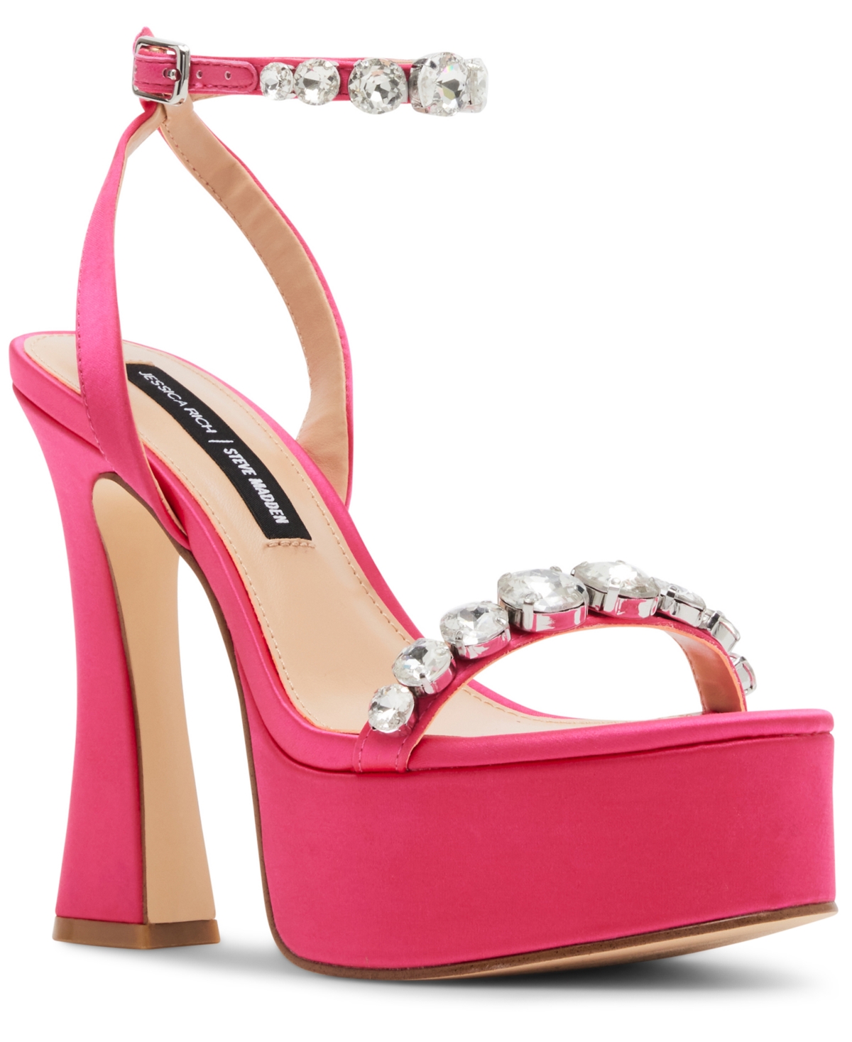 Jessica Rich x Steve Madden Zoey Platform Two-Piece Sandals - Hot Pink/Rhinestone