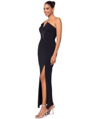 Petite Tuxedo-Neck Strapless Gown 