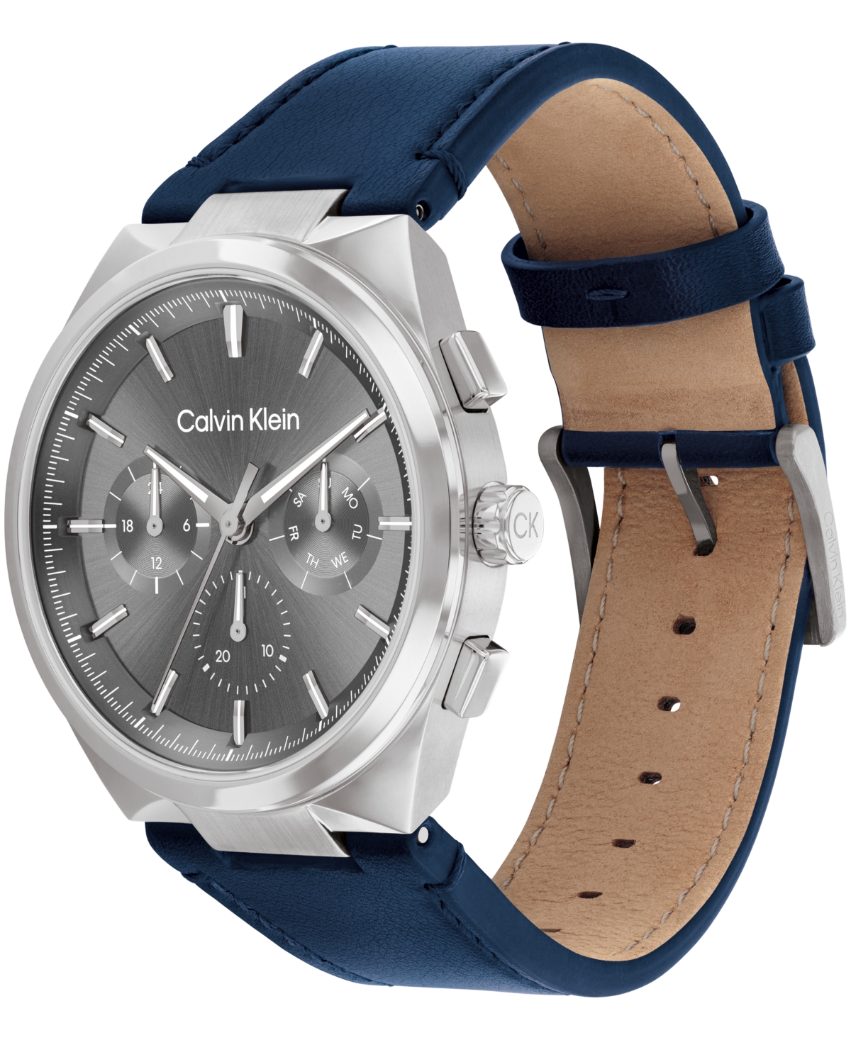 Shop Calvin Klein Men's Distinguish Blue Leather Strap Watch 44mm