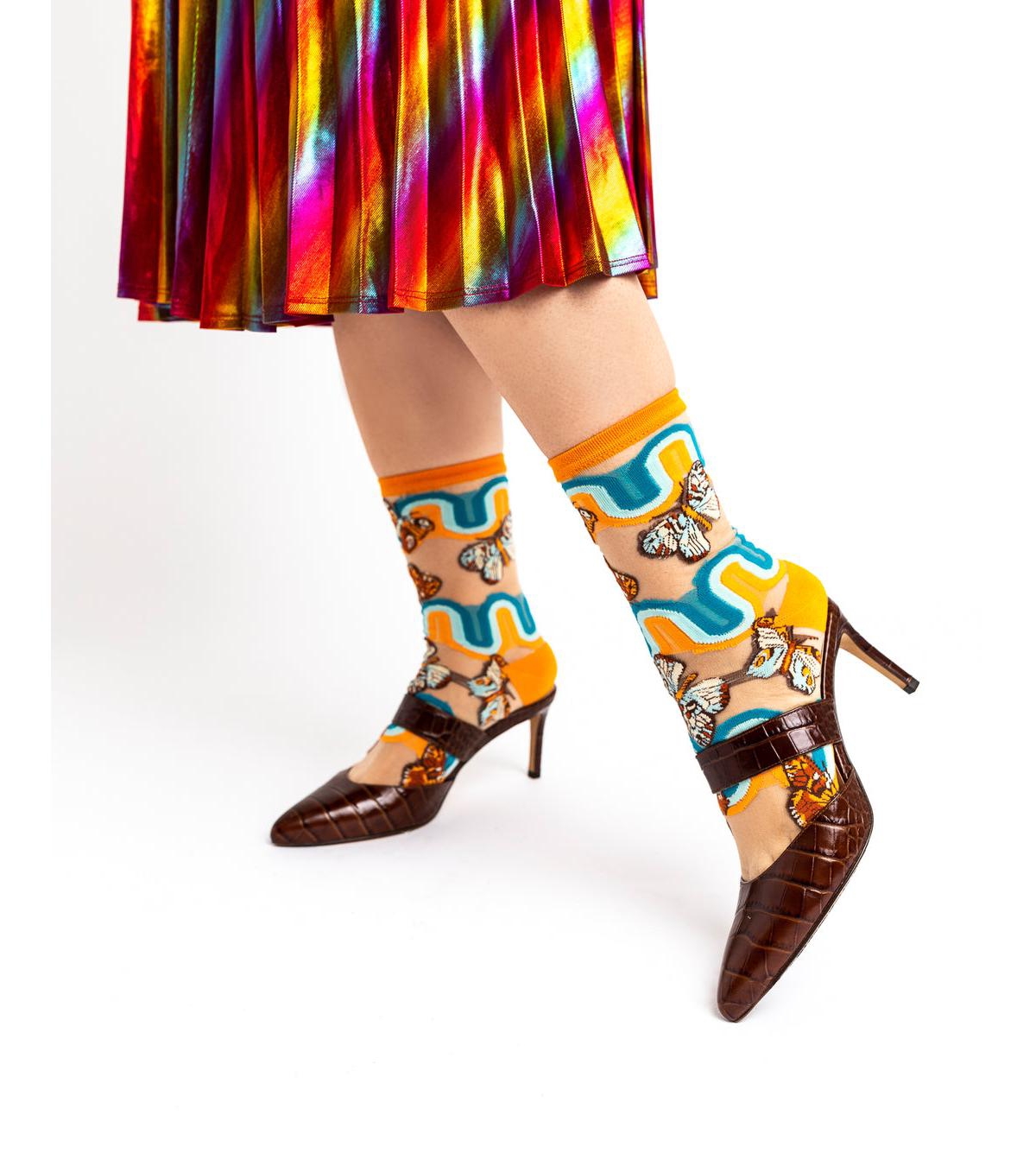 Shop Sock Candy Women's 70s Rainbow Butterfly Sheer Sock