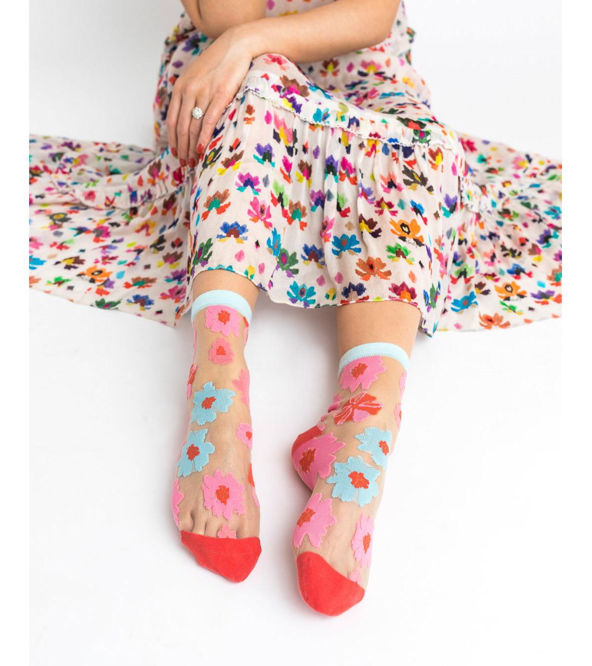 Shop Sock Candy Women's Ribbon Roses Sheer Sock In Floral